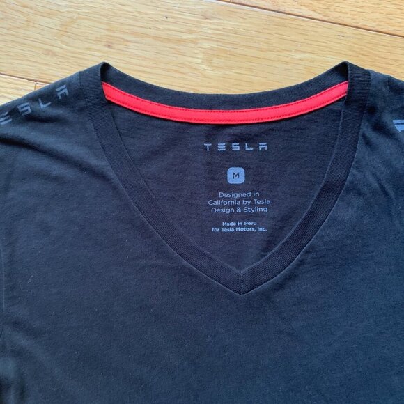Tesla Women’s Black V-Neck T-Shirt Medium Logo Tee Casual Top - Picture 3 of 8
